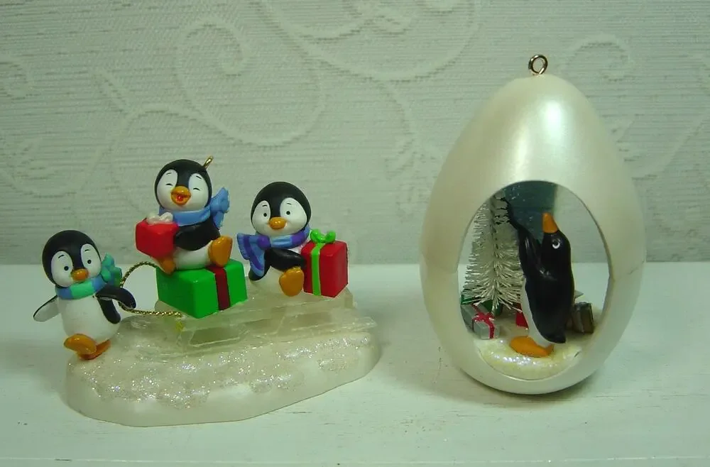 2 PENGUIN HALLMARK ORNAMENTS-WINTER SURPRISE #1 & SLEDDING SHENANIGANS